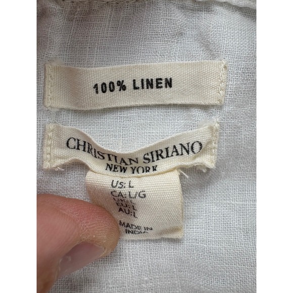 Christian Siriano New York Button Down Shirt Mens L Linen White Tunic Beach - Picture 7 of 10